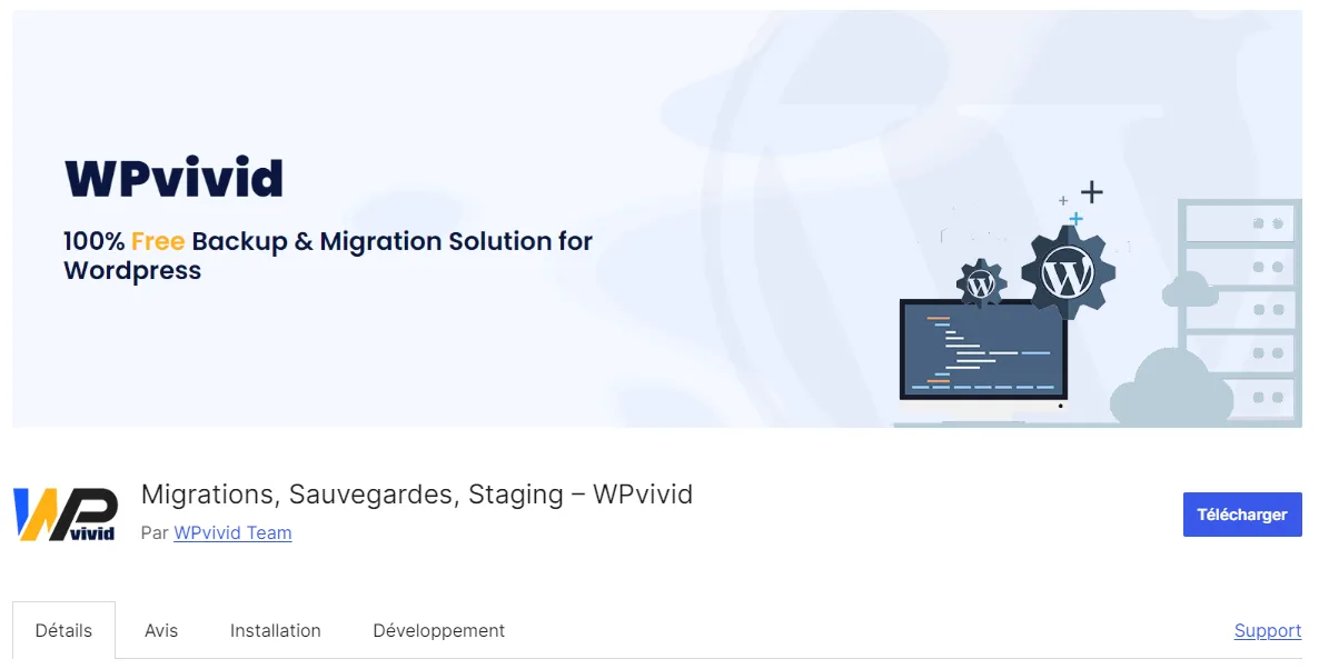 Module WPVivid pour sauvegarder un site WordPress gratuitement